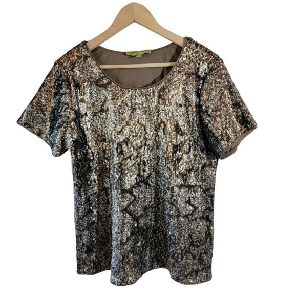 SIGRIN OLSEN Signature  Gold Metallic All Iver Sequin Top Sz L Blink Cocktail - Picture 12 of 12
